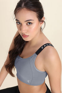 Zelocity Medium Impact Quick Dry Sports Bra - Steel Grey — thumbnail 7